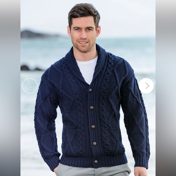 Aran Crafts Other - Aran Crafts Men’s Navy Shawl Collar Cardigan 100% Merino Wool Sweater L